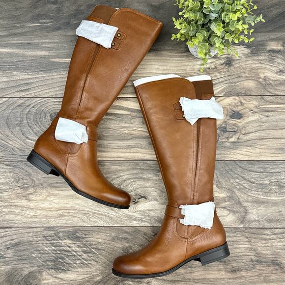 NIB Naturalizer 8M Jackie Leather Knee High Riding Boots Zip Buckle Cinnamon - Picture 3 of 15